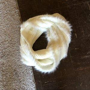 white knit fuzzy infinity scarf